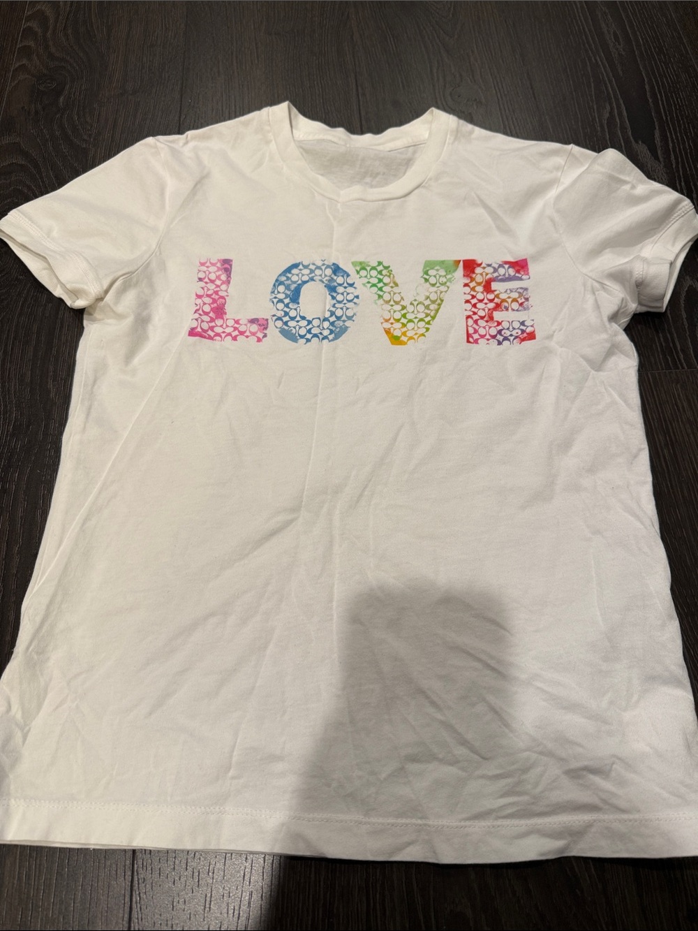 Coach White Short Sleeve Tee with Multicolor 'LOVE' Graphic